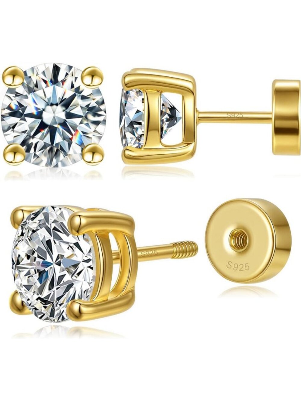 Moissanite Flat Back Stud Earrings in Solid 925 Sterling Silver - Hypoallergenic